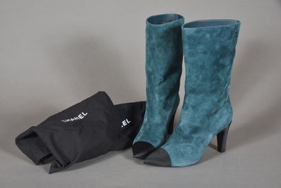 CHANEL. Pair of green turquoise suede ankle...