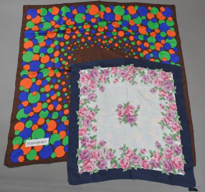 YVES SAINT LAURENT. Lot of two printed silk...