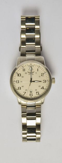 AVIATOR: Steel watch, round dial with gray...