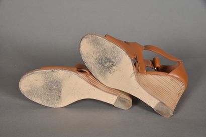 HERMES Paris. Pair of camel leather cutout...