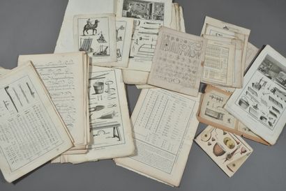 Set of engraved plates on techniques, writing...