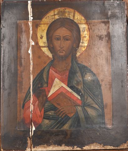 Two polychrome icons in pendant, painting...