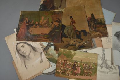 Cardboard folder including various reproductions,...