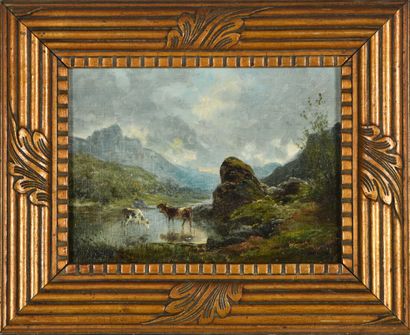Théodore LÉVIGNE (1848-1912).
Vaches s'abreuvant...
