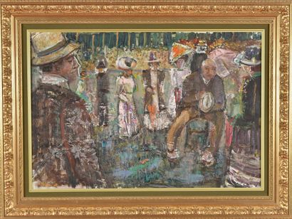 René HAMIOT (1912-1975).
Aux courses.
Huile...