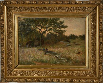 Joanny ARLIN (1830-1906).
Les lavandières.
Huile...