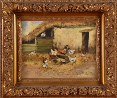 Jean LESCURE (Né en 1934).
Le poulailler.
Huile...