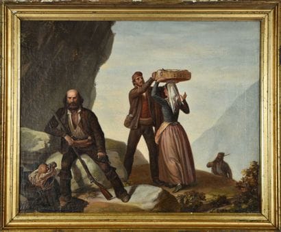 Ignace Louis VARESE (1797-1852).
Les brigands.
Huile...