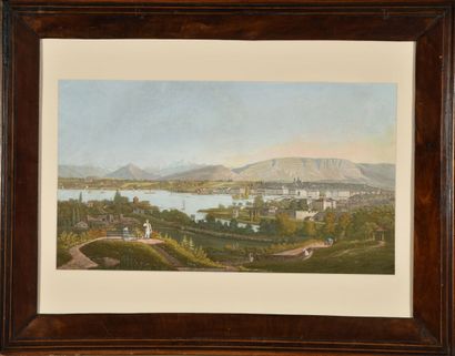 École suisse du XIXème siècle.
Vue de Genève...