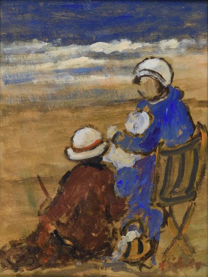 Henry SAINT-CLAIR (1899-1990).
Sur la plage.
Huile...