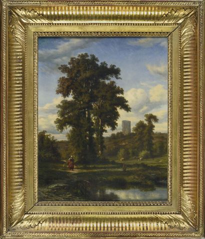 Auguste BÖHM (1819-1891).
Paysage animé avec...