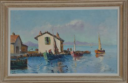 * Régis BERARD (1899-1978).
Tartanes au port.
Huile...