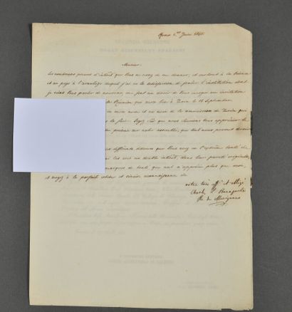 Charles-Lucien BONAPARTE (1803-1857), ornithologue.
Lettre...