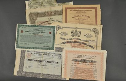 ACTIONS & OBLIGATIONS. 16 pièces.
2 coupons...
