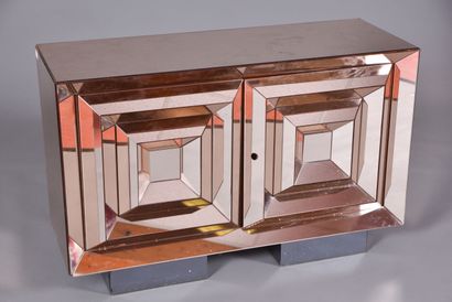 Buffet deux portes en miroir rosé, intérieur...