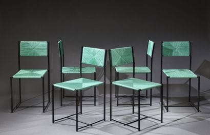 Suite de six chaises vintage vertes modèle...