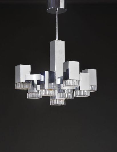 Gaetano SCIOLARI (1927 - 1994). 
Lustre cubique...
