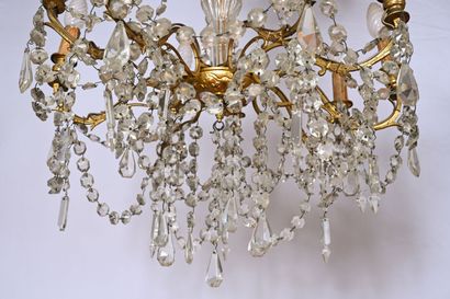 Lustre cage en bronze ciselé et doré, laiton...
