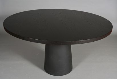 Table ronde noire à plateau en placage de...