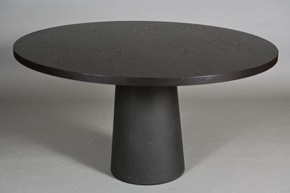 Table ronde noire à plateau en placage de...