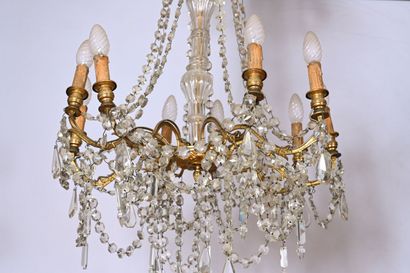 Lustre cage en bronze ciselé et doré, laiton...