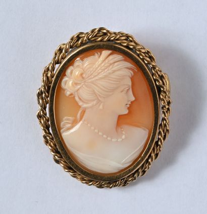 Gilded metal pendant brooch centering a cameo...