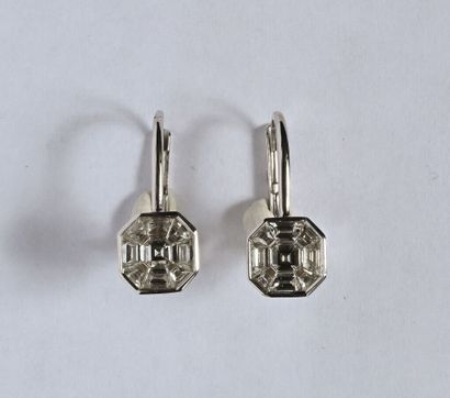 Paire de dormeuses en or gris 18K (750/oo)...