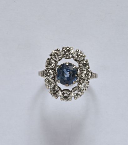 Bague en or gris 18K (750/oo), centrée d'un...