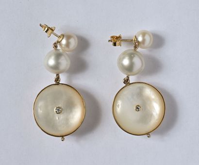 Paire de pendants d'oreilles en or jaune...