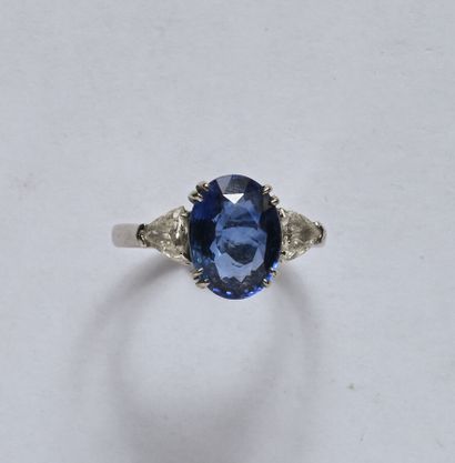 Bague en or gris 18K (750/oo) centrée d'un...