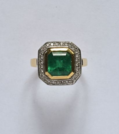 18K (750/oo) 2-tone gold ring centered on...