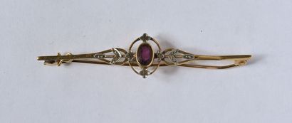 Broche barrette en or 18K (750/oo) de deux...