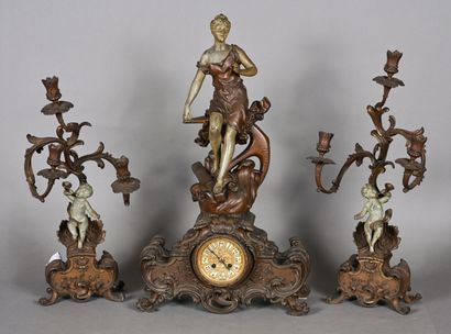 RANCOULET, garniture de cheminée en régule...