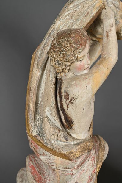 Dessus de tabernacle en bois sculpté, polychromé...
