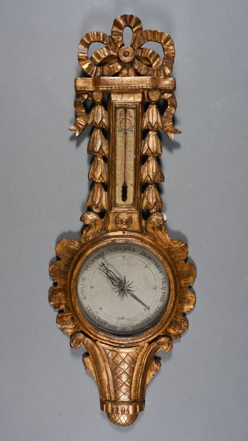 Baromètre-thermomètre en bois sculpté et...
