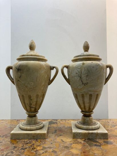 Paire d'urnes à l'antique couvertes en albâtre,...