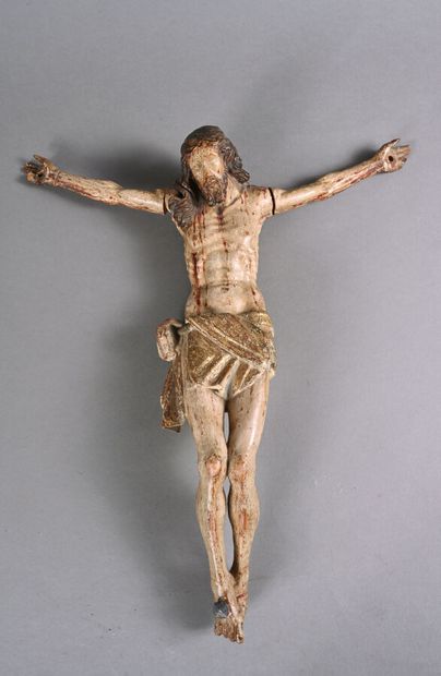 Christ en bois sculpté, polychromé et partiellement...