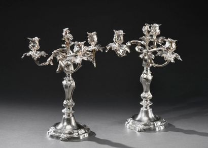 Paire de candélabres en bronze réargenté,...