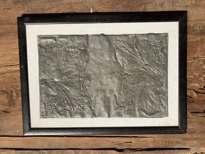 Art Nouveau, repoussé pewter plate decorated...