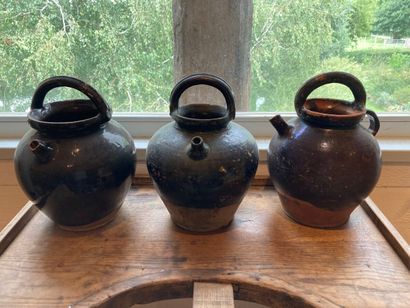 AUVERGNE? Three black glazed earthenware...
