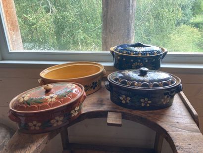 ALSACE. Four oblong polychrome glazed earthenware...