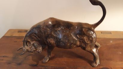 O. CHENE, patinated bronze depicting a charging...