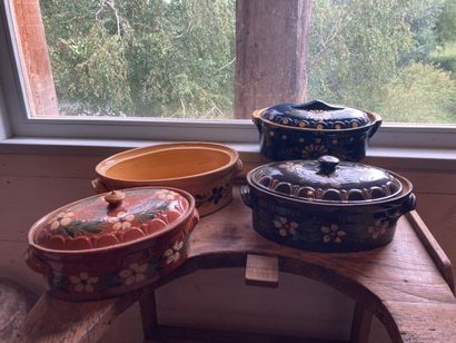 ALSACE. Four oblong polychrome glazed earthenware...