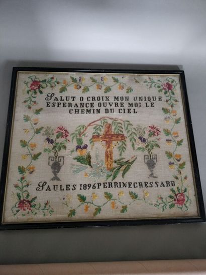 Four embroideries in various stitches, decorated...