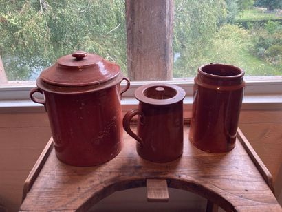 SAVOIE. Three brown glazed earthenware pots,...