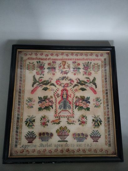 Four embroideries in various stitches, decorated...