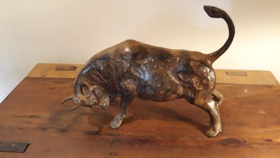 O. CHENE, patinated bronze depicting a charging...