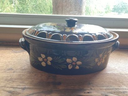 ALSACE. Four oblong polychrome glazed earthenware...
