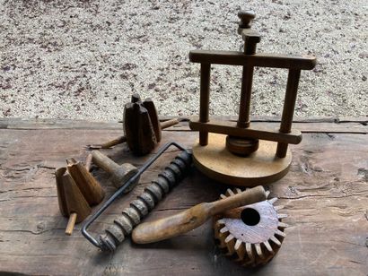 Set of six wooden pieces including a plumber's...