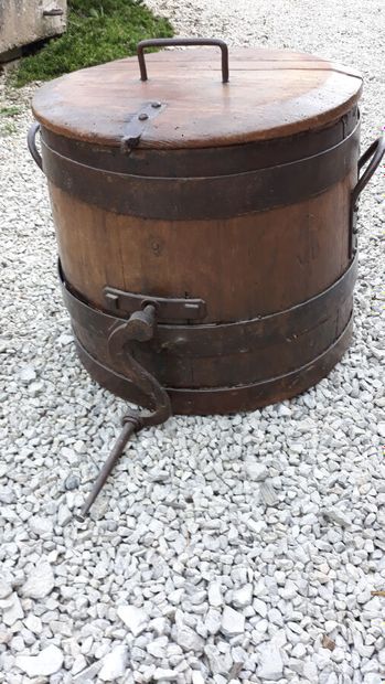 Wood and iron butter churn. Hot stamped 